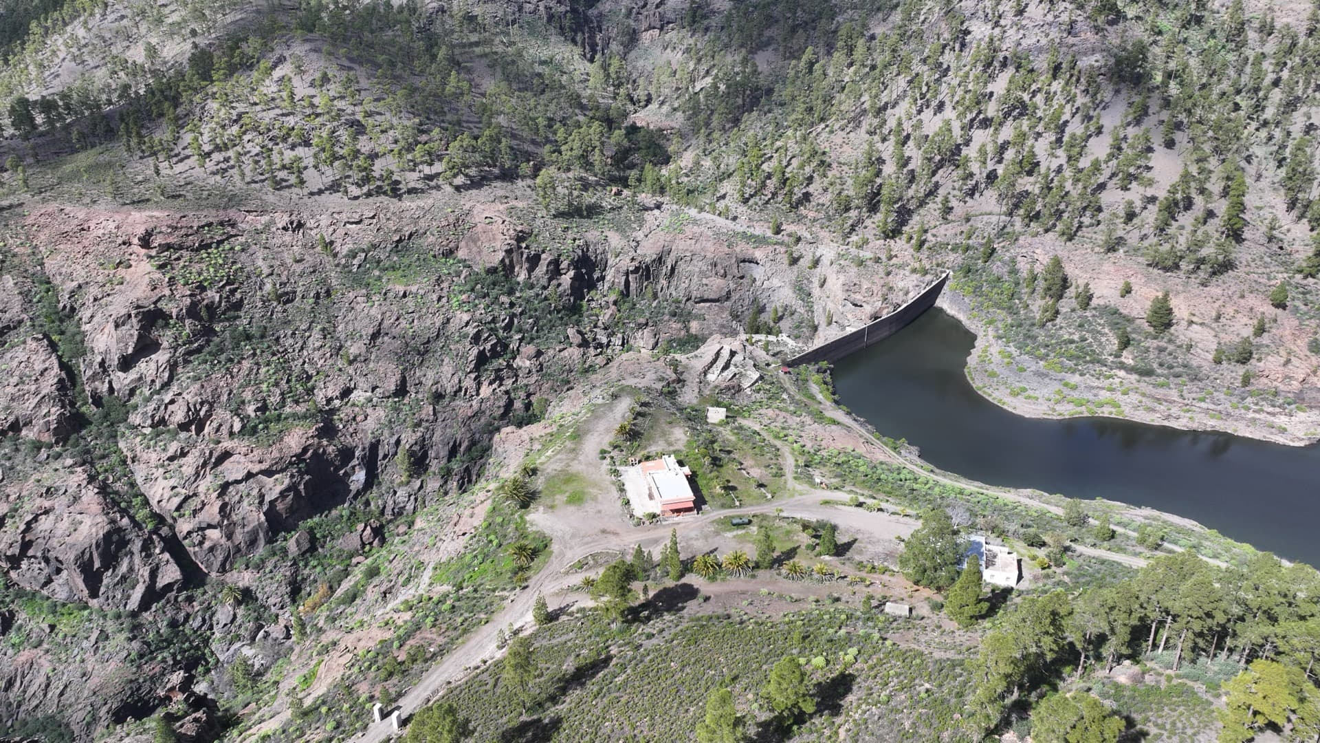 El Mulato Dam, Gran Canaria -- mountain reservoir seen from above